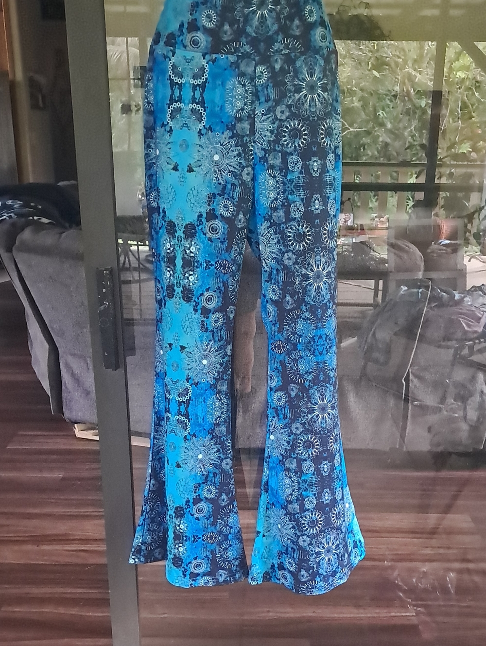 Blue Floral Pattern Flared Lounge Pants